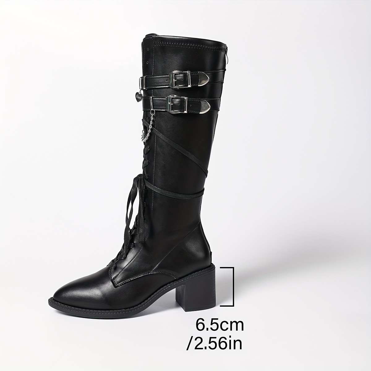 women gothic punk boots thick high heel pointed toe zipper - Temu