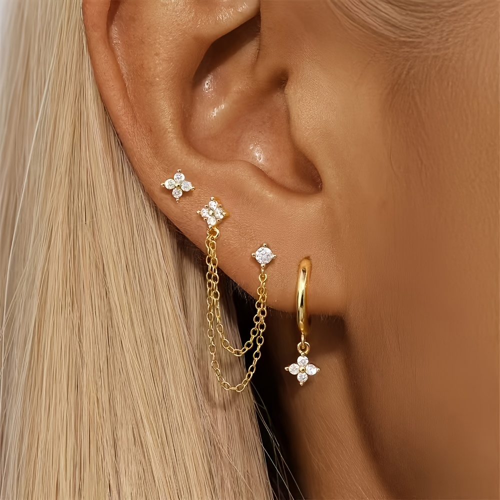 E-shop 6-teiliges schlichtes elegantes Blumen-Ohrring-Set aus Kupfer, mit stilvollem anspruchsvollem Kettchen-Quasten-Design synthetischen