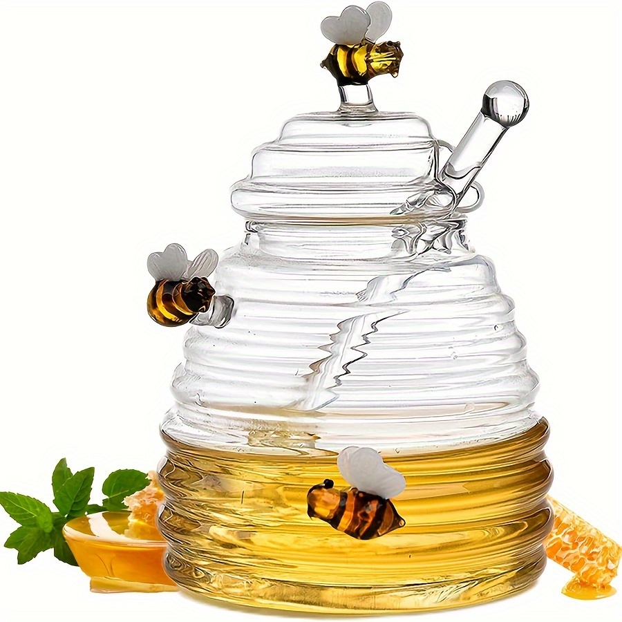 

1pc Glass Honey Jar With And Lid - Transparent High Borosilicate Honey Storage Container With Bee Decorations