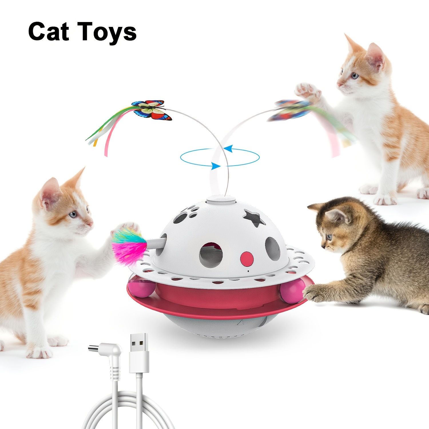 

3-in-1 Cat Toys, Electronic Kitten Toy, With Fluttering Butterfly, With Random Moving Feather/balls, With An Upgraded Imported Motor, Protecting Cats With Safety Materials, Puzzle Cat Toys