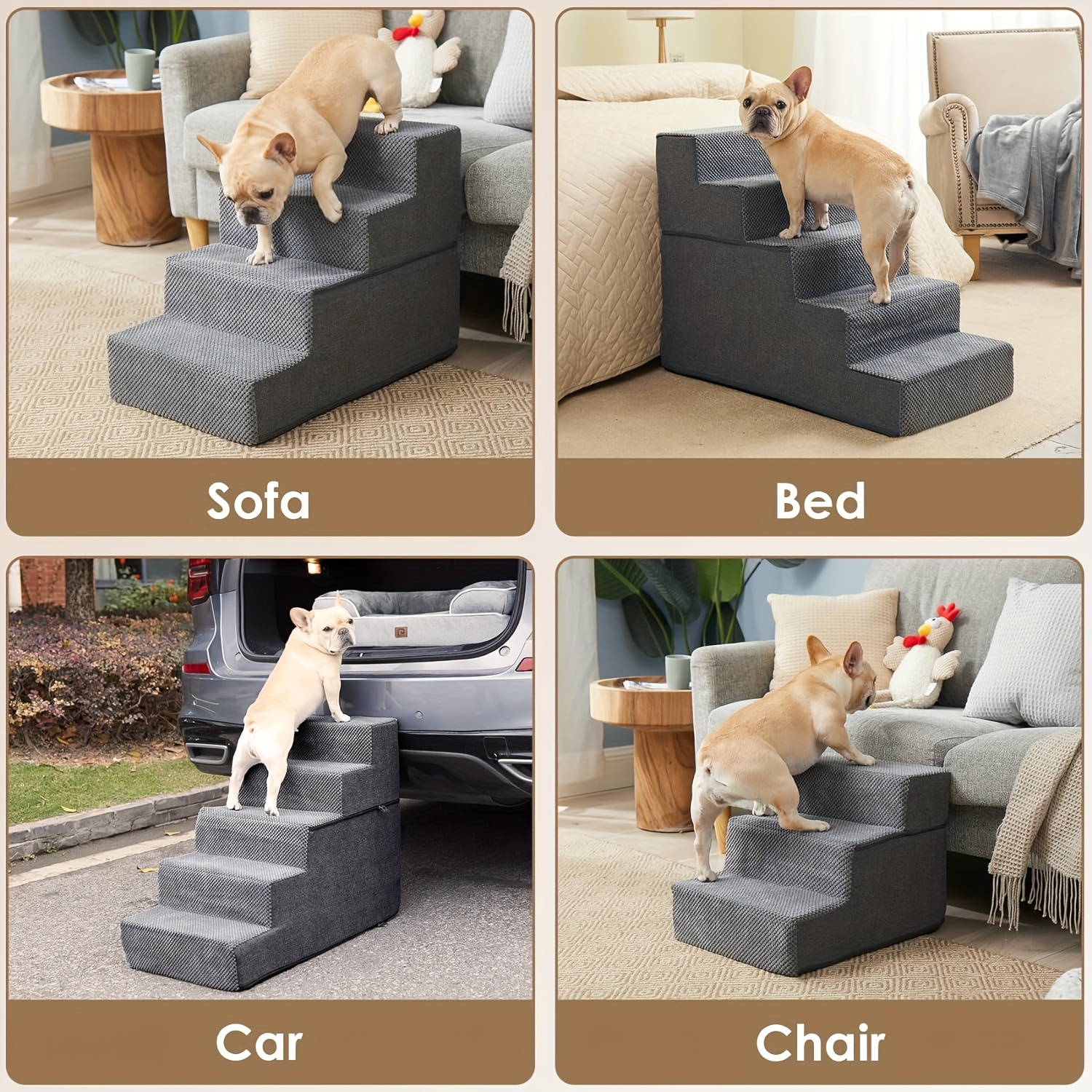 Hundetreppe Aus Schaumstoff – Für Betten Bis 91 Cm Höhe, 73 Cm Hoch, Rutschfest, Für Kleine Hunde
