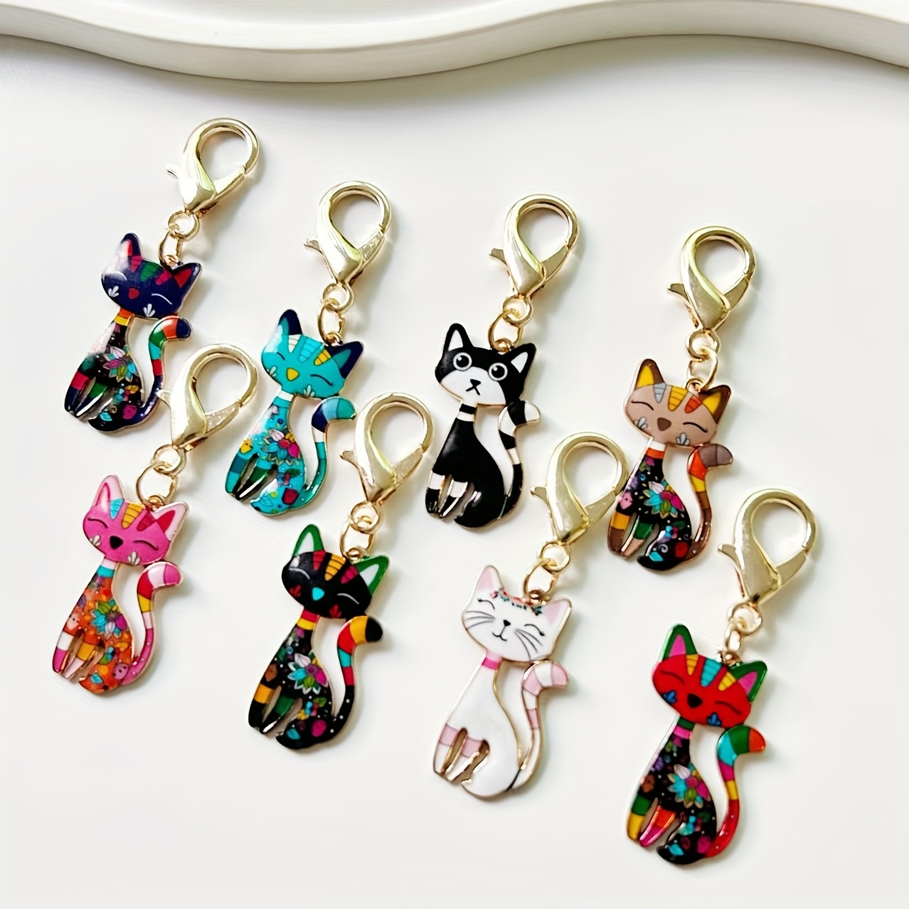 

Cat Keychain Set, 8 Decorative Alloy Keychains, Creative Cartoon Animal Pendants, Suitable For Handbags, Car Keys, Backpack Accessories, Ideal For Daily Use And Parties, And As A Back-to-school Gift