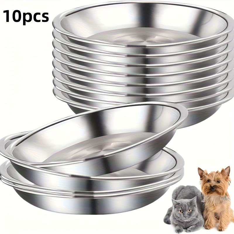 TEMU 5pcs And 10pcs Sets Of Stainless Steel Cat Bowls, 5.9-inch Anti-slip Pet Tableware, Wide And Suitable For Cat , Easy To Clean, Suitable For Cats