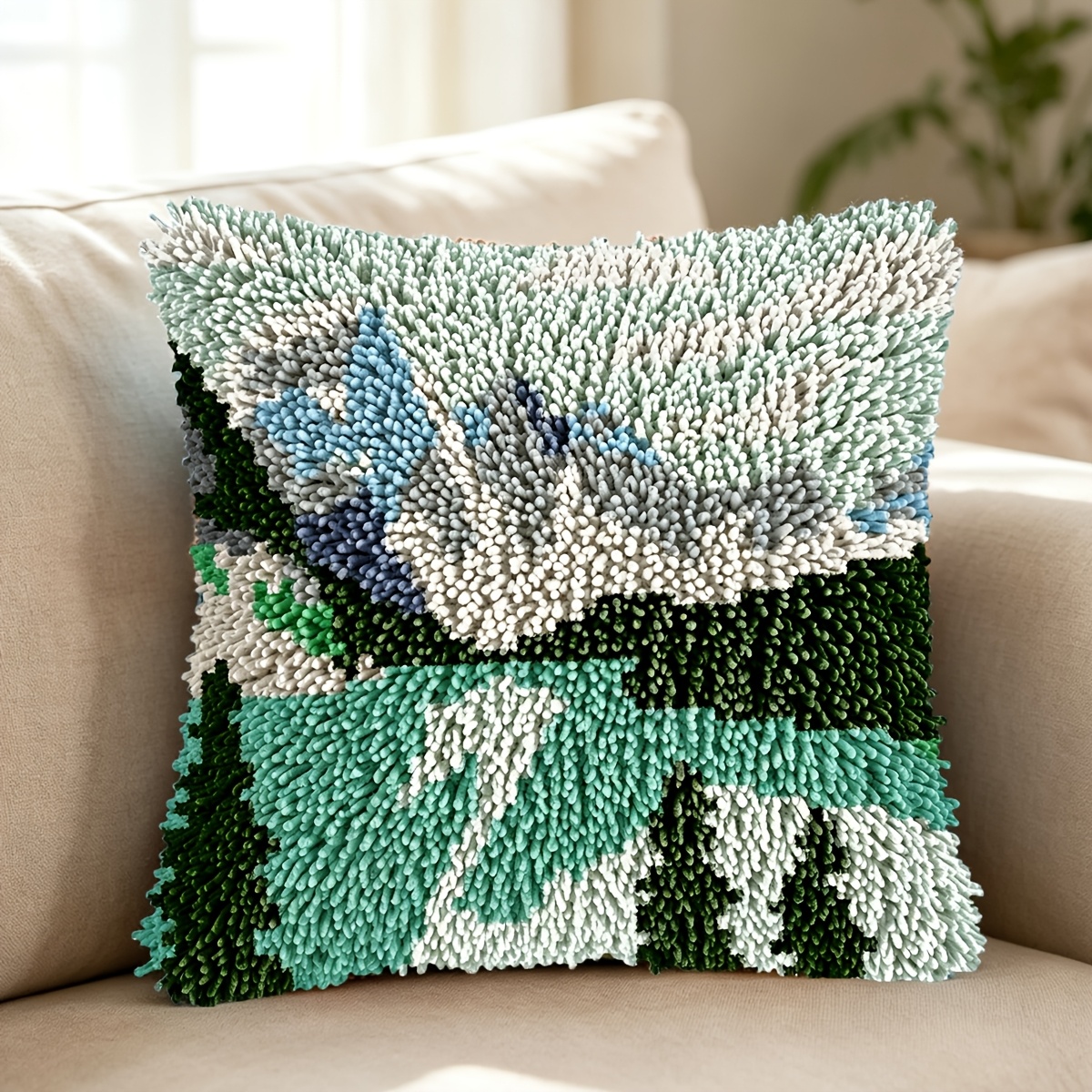 Latch Hook Kit Pillow Plant, Beautiful Scenery Printed Pattern, DIY Throw Pillow Cover