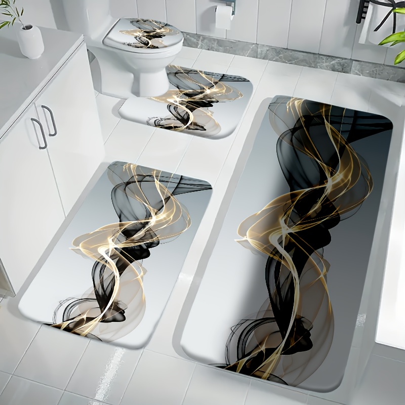 TEMU 4-teiliges Badezimmer Rutschfeste Matte-Set, Luxuriöses -Design Viererpack - Hochwertige Textur, Elegante Dekoration für Ihren Badezimmerraum,