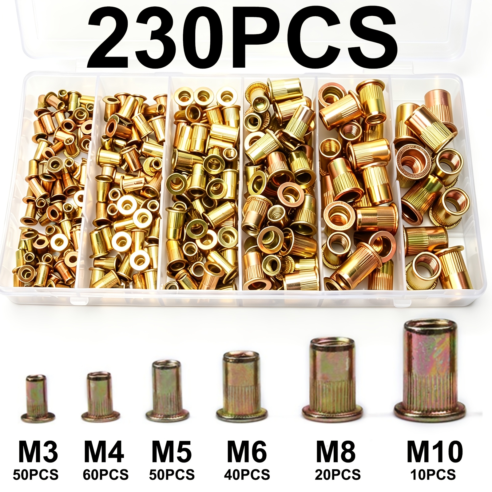 TEMU 230pcs Boxed Vertical Stripe Nut Pop Rivet -plated M3-m10 Combination Set