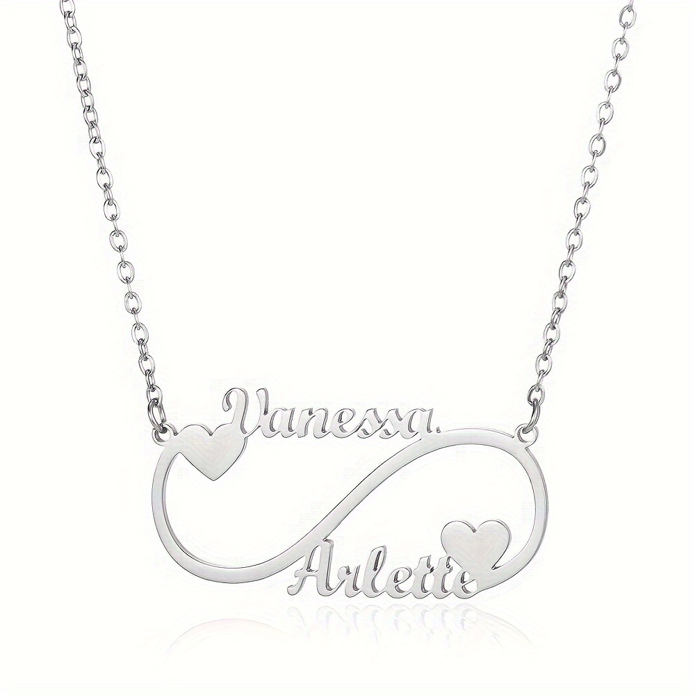 E-shop Bester Valentinstagsgeschenk Edelstahl Personalisiertes Goldenes Herz Infinity Doppelname Halskette Mode Böhmische Personalisierte Halskette für