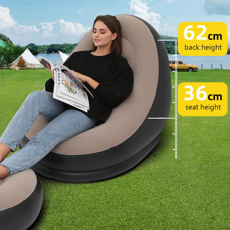 1 canapé gonflable d'extérieur avec repose-pieds | Portable, gonflage rapide, pliable et léger, idéal pour le camping, la plage, la piscine, le jardin, pompe à pieds incluse