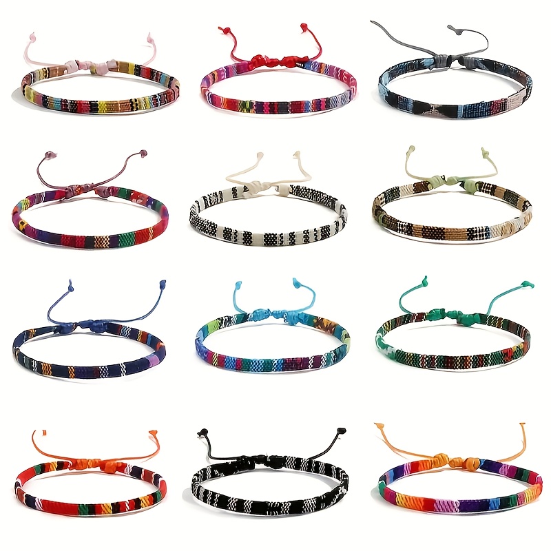 Colorful Bohemian Woven Bracelet Set - High Contrast Patterns
