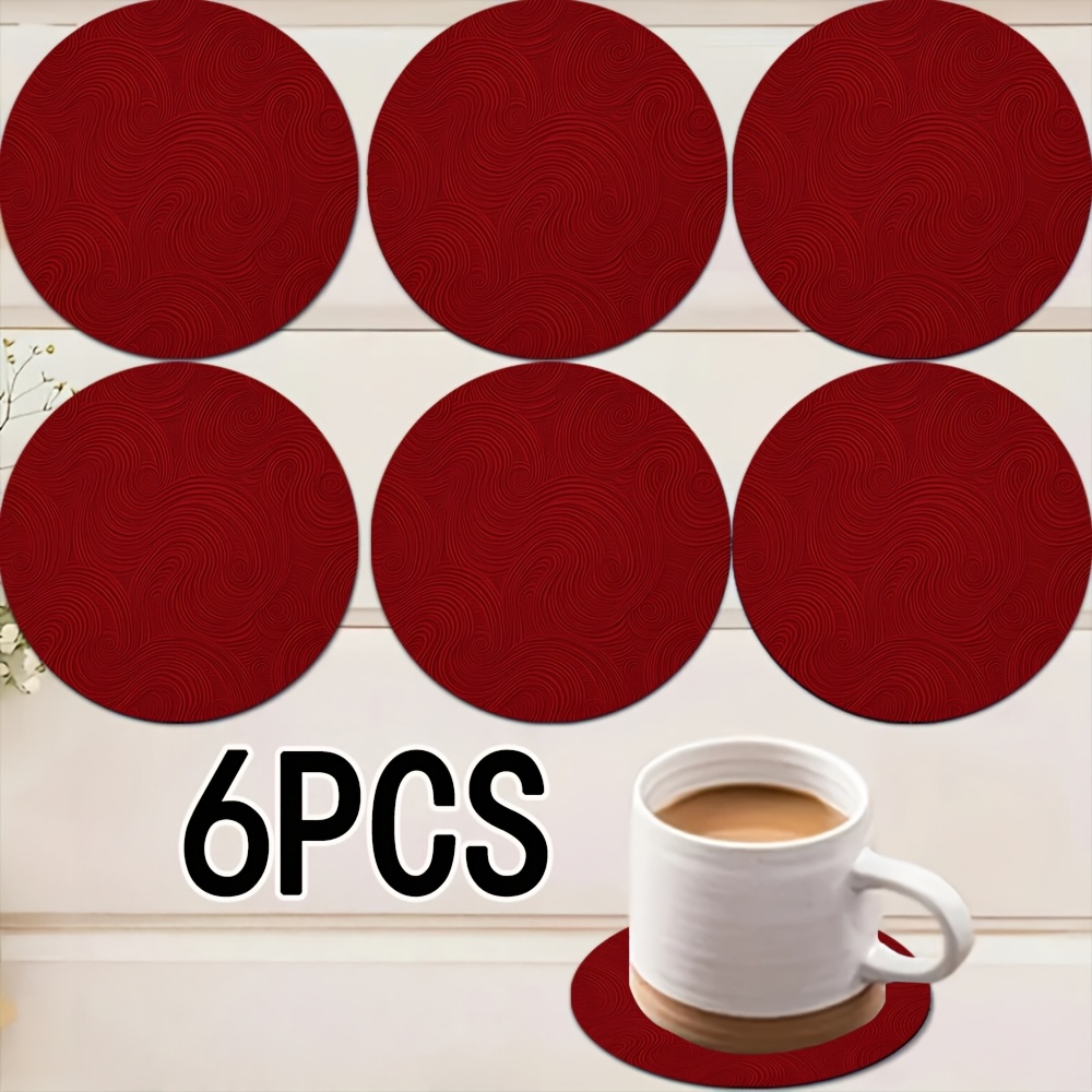 TEMU 6pcs, Coasters, Heat Insulation Pads, Red Swirl Pattern Round Coasters, Tabletop Decoration, Coasters, Heat Insulation Pads, Suitable For Dining