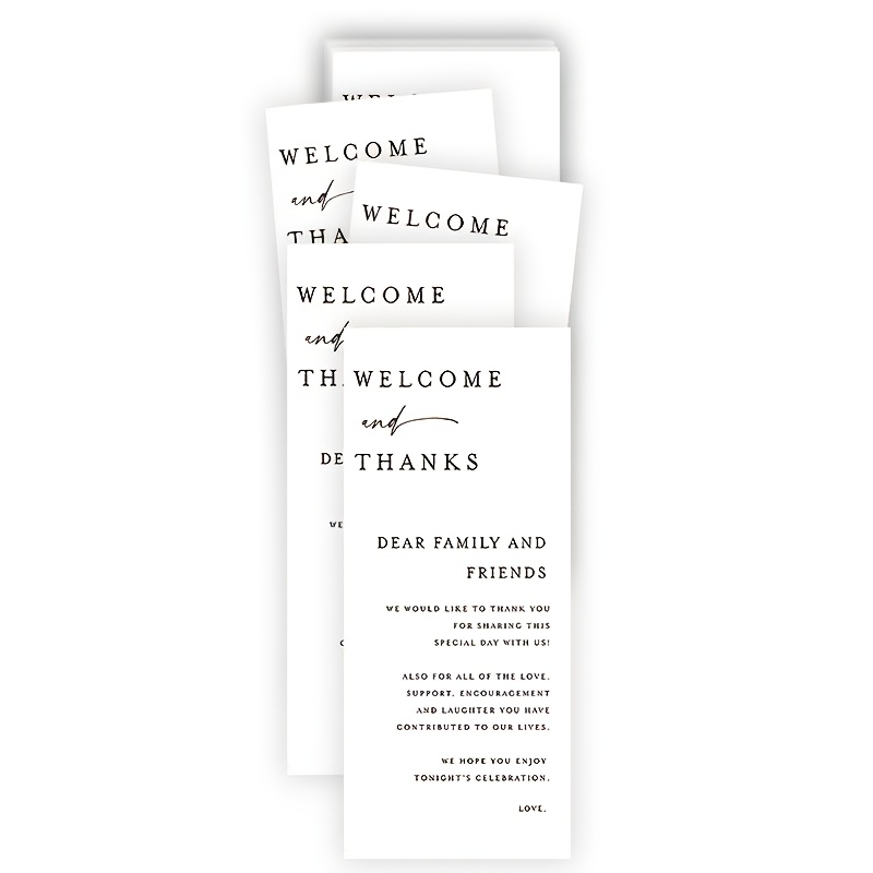 TEMU 100pcs Modern Minimalist Welcome & Thank You Cards, Simple Wedding Theme Guest Table Cards, Perfect For Anniversary Celebration Gifts