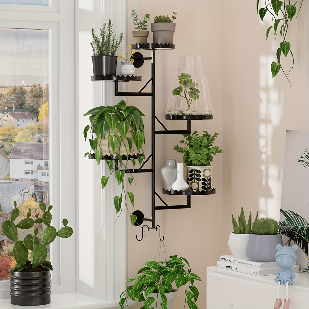 

5-tier Rotating Window Plant Stand - Modern Black Metal Wall Shelf For Small , Indoor/outdoor Use, Includes Multiple Components