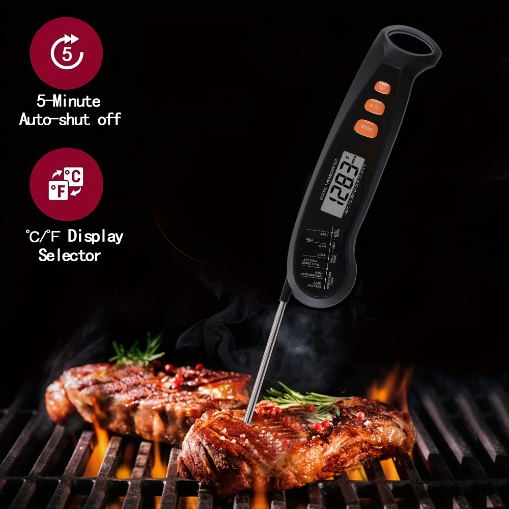 Image of Thermomelove 1pcs Kitchen Meat Thermometer Bbq Grill Temperature Gauge For Oil And Water, Quick Reading Foldable Design With Stainless Steel Probe (battery Not Included)
