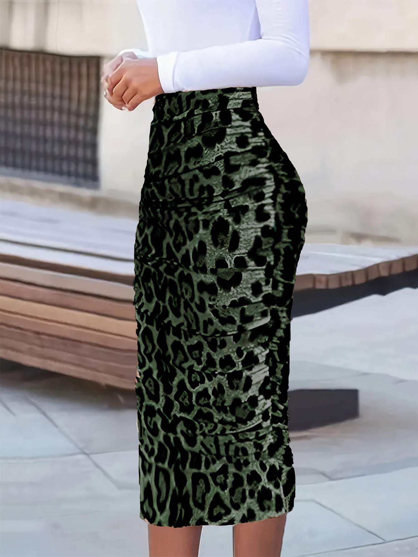 Animal Print Midi Midi Pencil Skirt Leopard 1pc Elegant Leopard