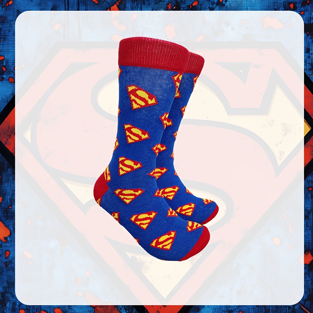 TEMU 1 Par de Calcetines de Compresión Retro de Superman para , Calcetines Novedosos de Superman, Calcetines de Dibujos Animados de Superman,