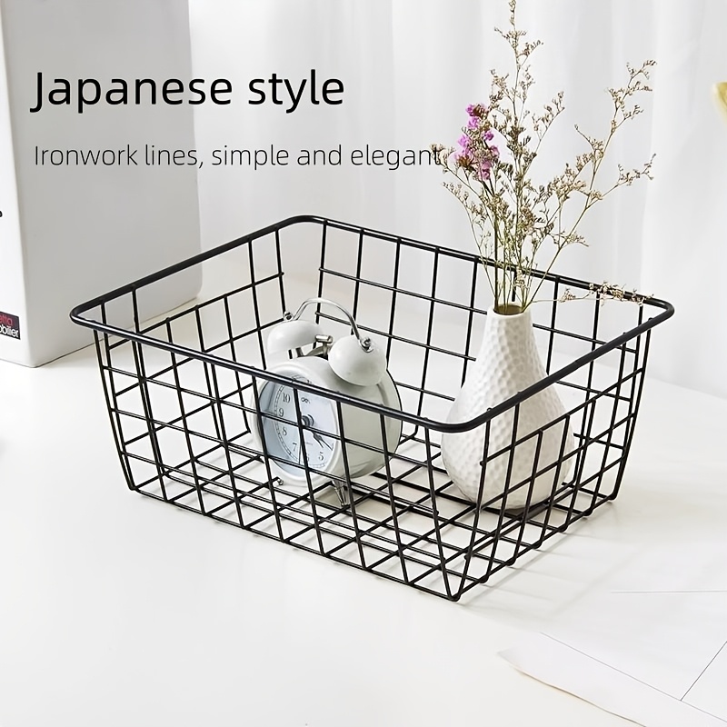 4pcs, Square Baskets For Organizing Household Items, Suitable For Storing In A Pantry, Black Metal Storage Boxes, Shelf Baskets