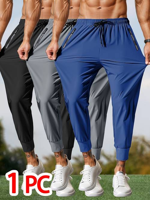 1 pack waist drawstring zipper pocket ice fiber fabric stretch casual jogging nine pants