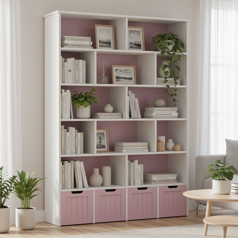 TEMU Kealive Chest Of Drawers, Storage Unit 6-tier, Bookshelf Bookcase With 4 Drawers With Wheels And Open Compartmerts, In 2 Package, Storage Drawer