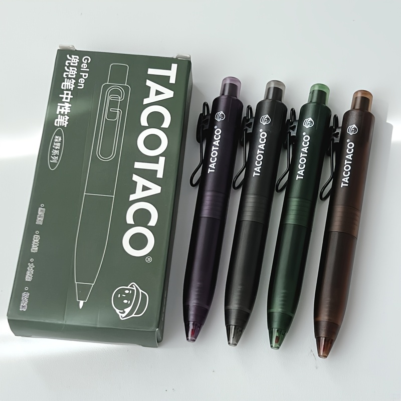 TEMU Lot de 4 stylos gel de poche 0,5 mm noirs avec clip, style court, fournitures de bureau