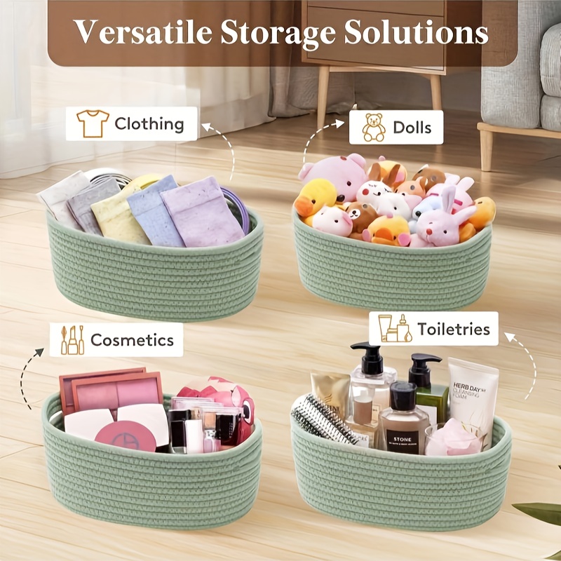 Image of 6 Woven Baskets For Storage, Round Storage Box Closet Baskets, Cotton Rope Cube Storage Bins, Cute Little Shelf Baskets For Organization Room, Bedroom, And Playroom