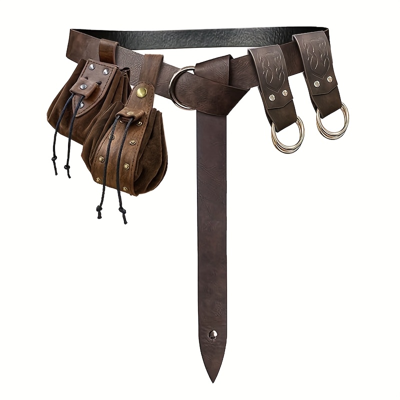 TEMU 5pcs Medieval Viking Retro Faux Leather Belt Accessories Set - Renaissance Style Drawstring Pouches, Portable Coin Pockets, Belt Bags, Keychain