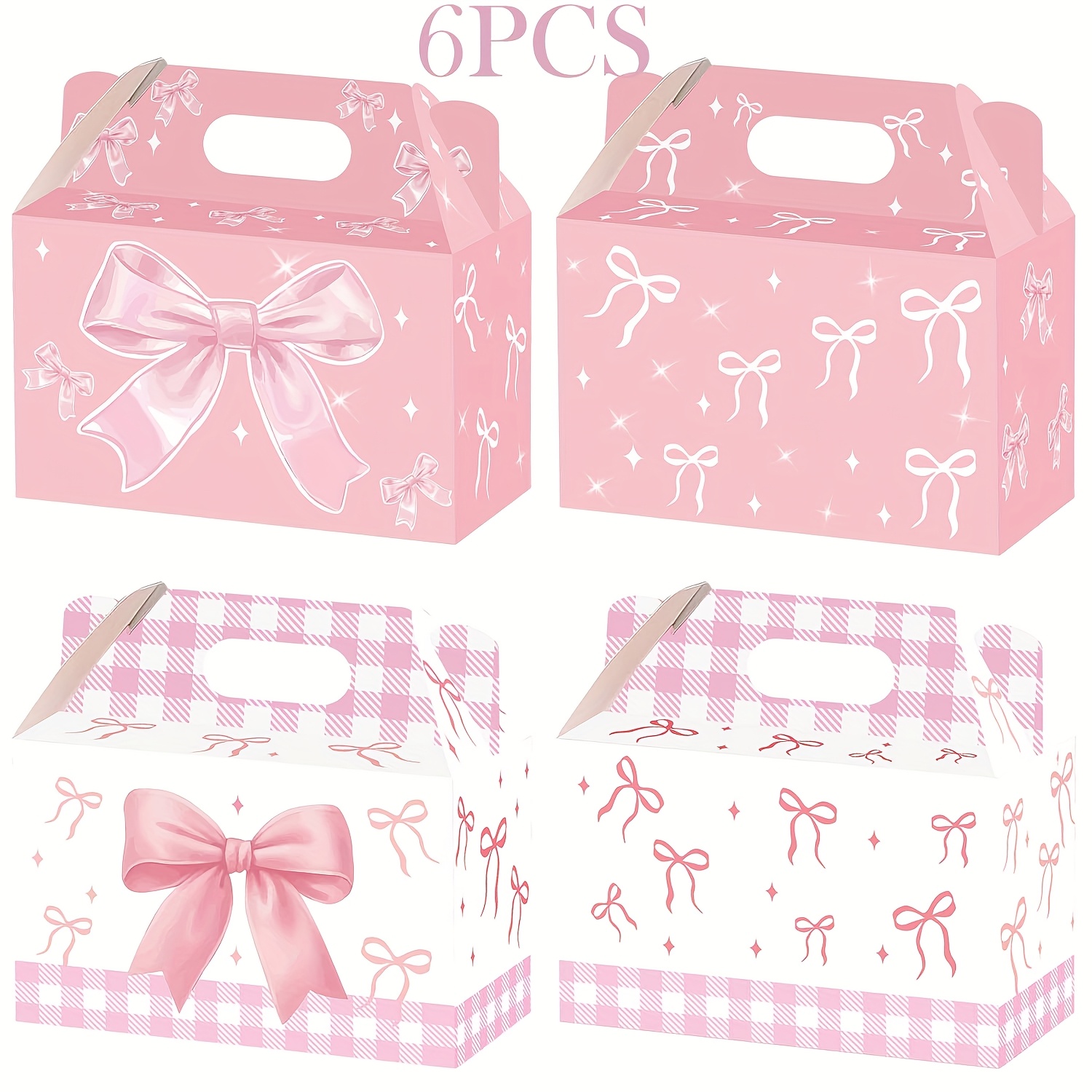 TEMU 6/16/24pcs Pink Bow Boxes Birthday Party Favor Bags For Birthday Bridal Baby Shower Supplies, Elegant Storage For Parties, Weddings, And Special
