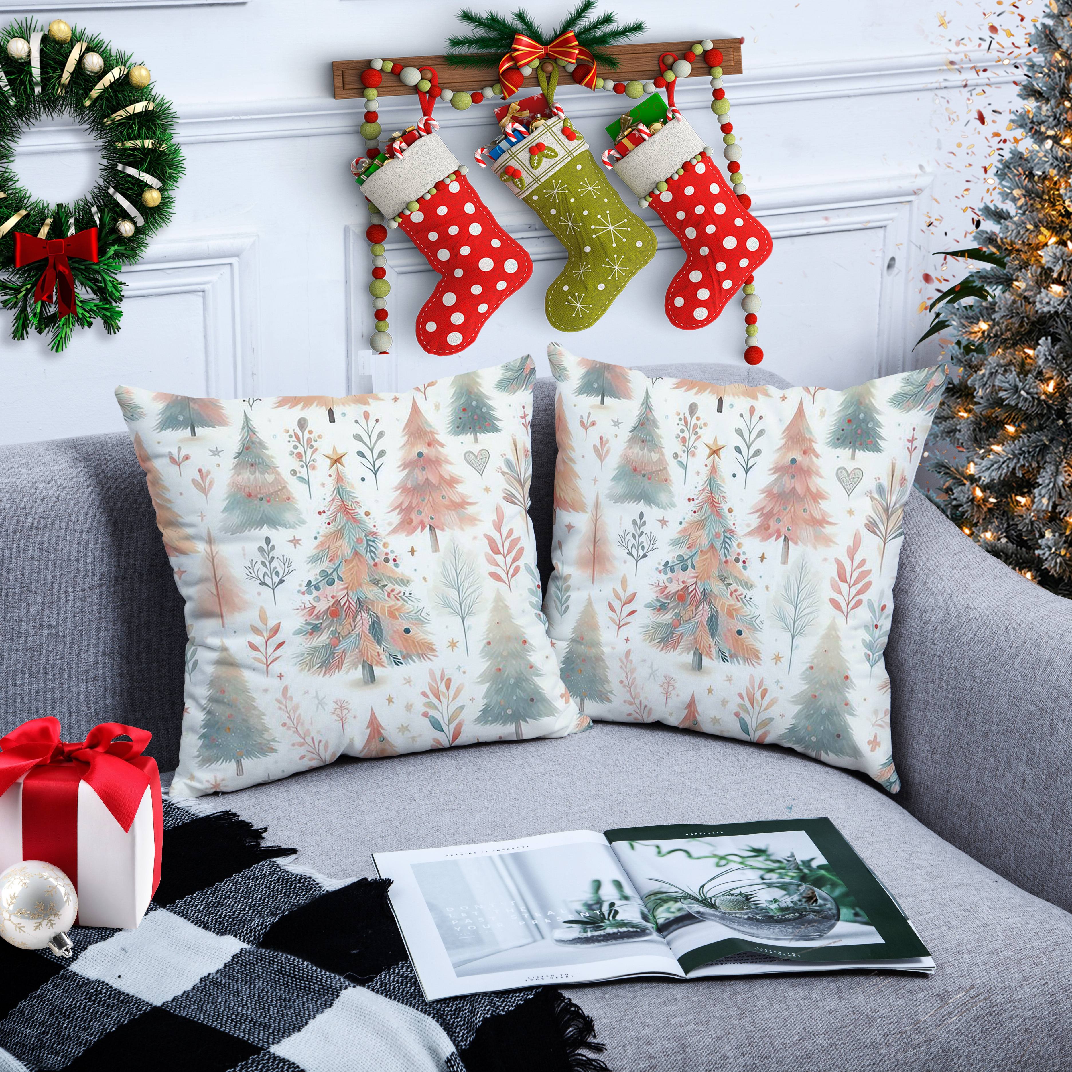 

Christmas Throw Pillow Covers Set Of 2, Style Polyester Decorative Cushion Cases With Zipper Closure, Machine Washable, Woven Fabric, Printed Pattern For Sofa, Bedroom, Living Room, And Car Decor