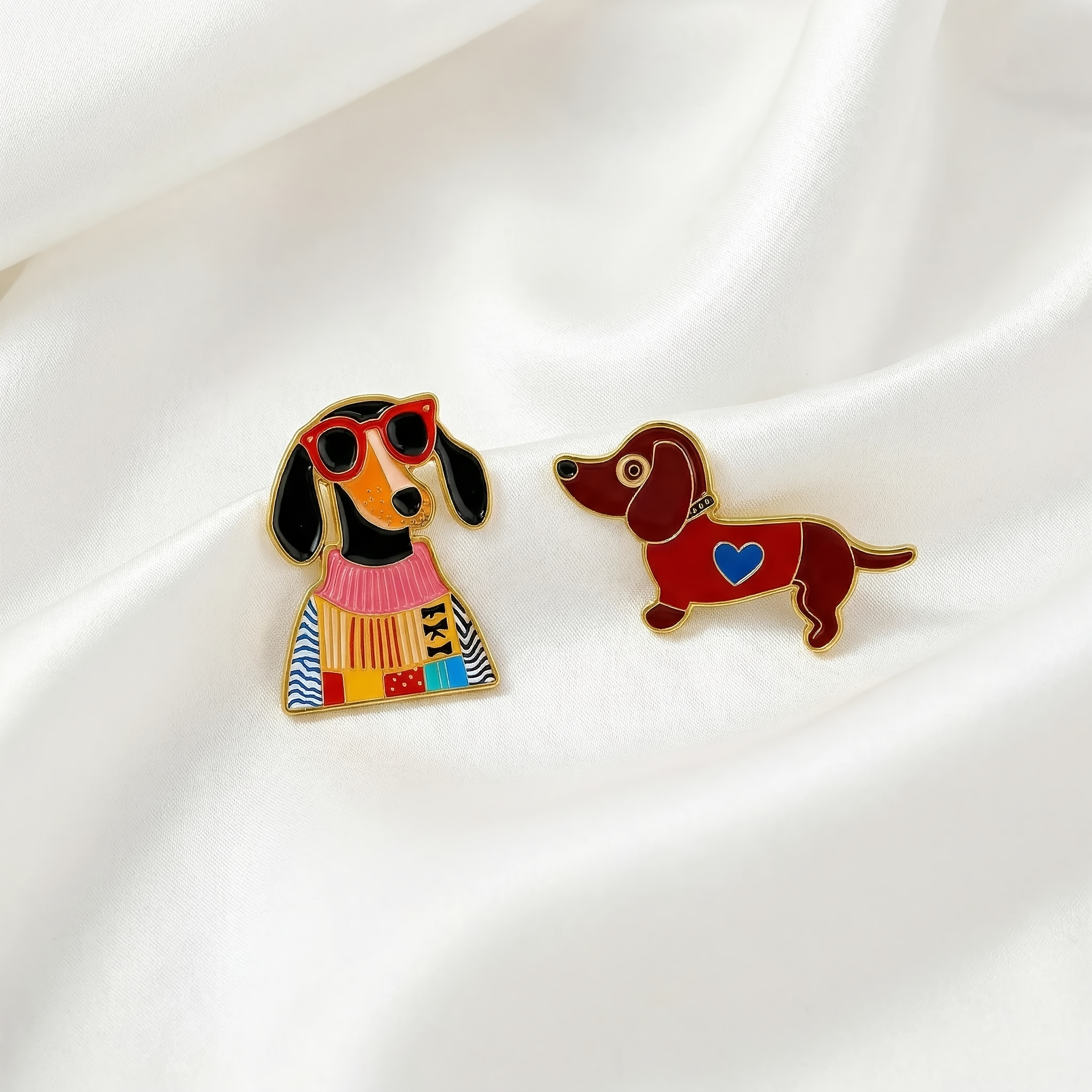 TEMU 2pcs Cute Sausage Dog Cartoon Fashion Glasses+ Sausage Dog Badge Pet Enthusiast Clothing Bag With Dog Dog Set, Suitable For Backpacks, Cute