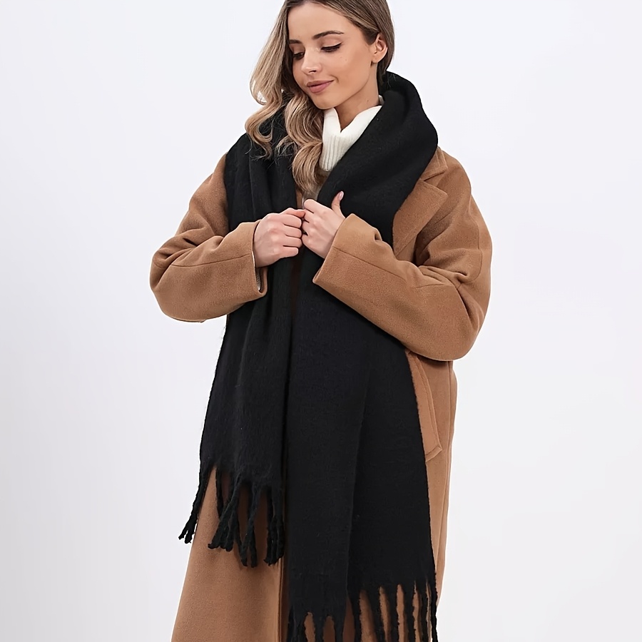 

Elegant Polyester Scarf For Women, 100% Polyester, Mature Style, Decorative & Windproof, Yarn-dyed, Non-elastic, Fringed, With Hand Wash, For Autumn & Winter ,