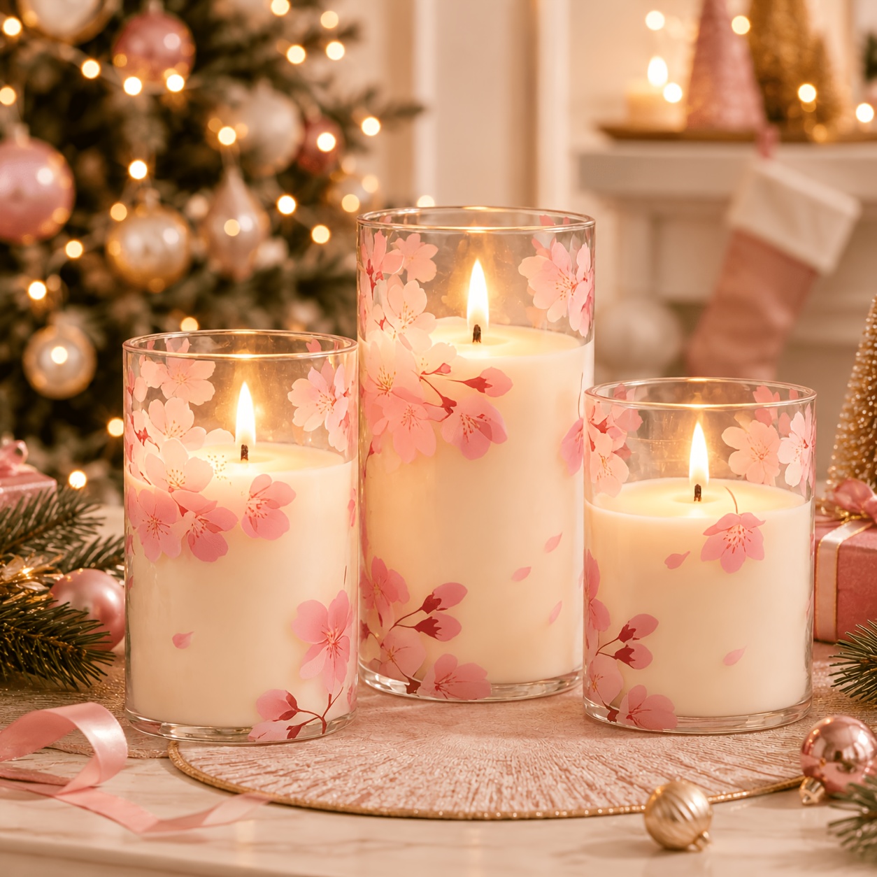 TEMU 3pack Cherry Pattern Safe Flameless Led Candle Lights, Battery Operated Realistic Tealight Candles For Romantic Ambiance, Proposal Party Decor,