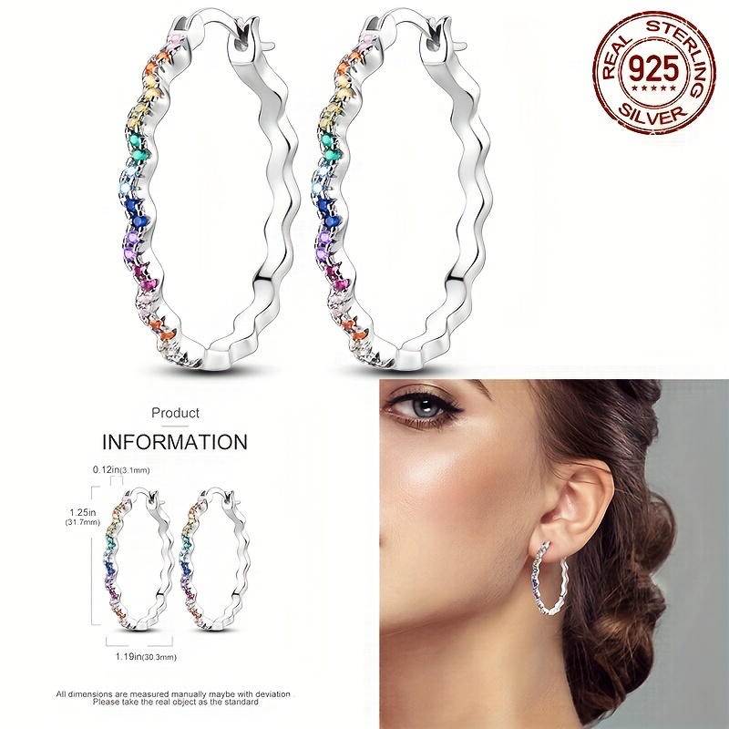 

Elegant 925 Sterling Silvery Hoop Earrings, Colorful Wavy Design, Luxurious & Simple Style, Synthetic July Birthstone, Perfect For Weddings/parties, All-season Women's Fashion Jewelry Gift