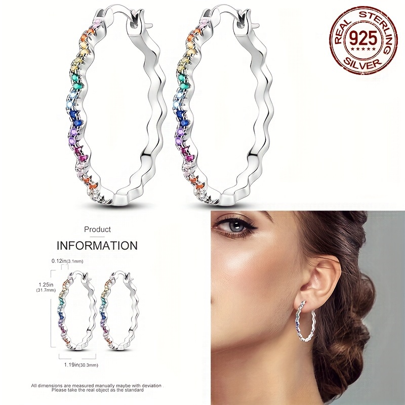 

Elegant 925 Sterling Silvery Hoop Earrings With - Luxurious & Simple, Weddings & Parties, Synthetic Zirconia Inlay