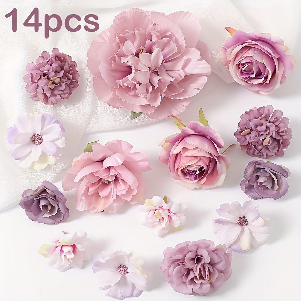 Set Of 14 Artificial Flower Heads, Perfect For Crafting Garlands, Wedding Celebrations, Bridal Showers, Home Decor, And Cake Embellishments