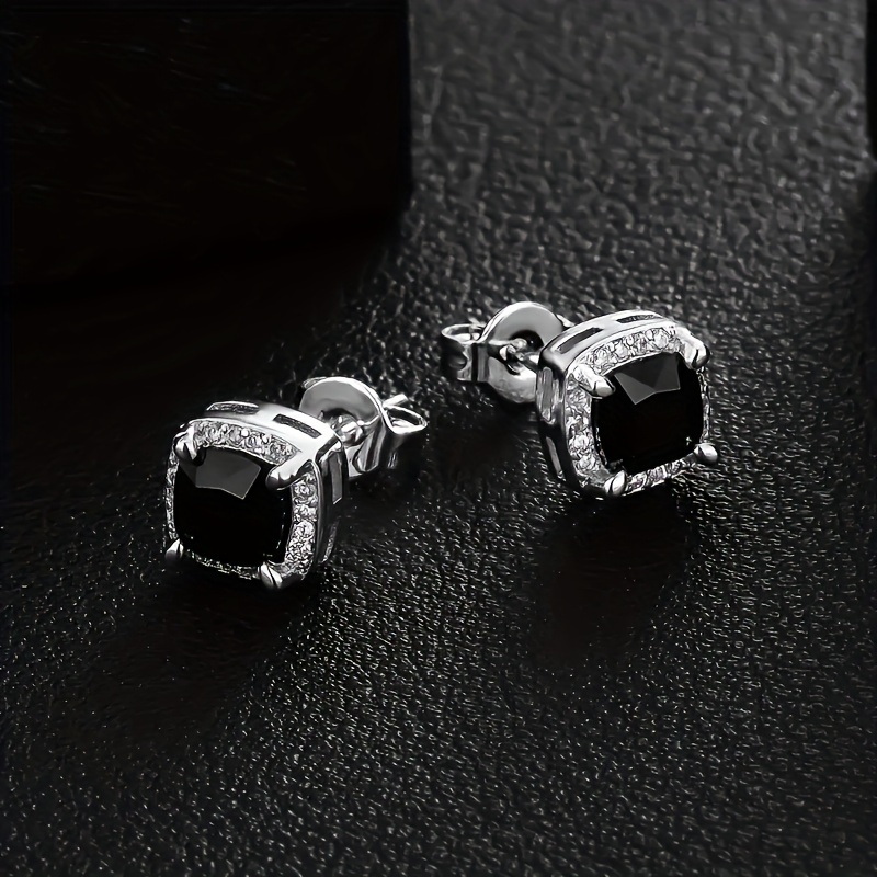 TEMU 1 Pair 6mm Square Black Synthetic Cubic Zirconiaia Earrings Mini Earrings Male Hip-hop Style Personality Punk Jewelry 18k Gold Plated Plated