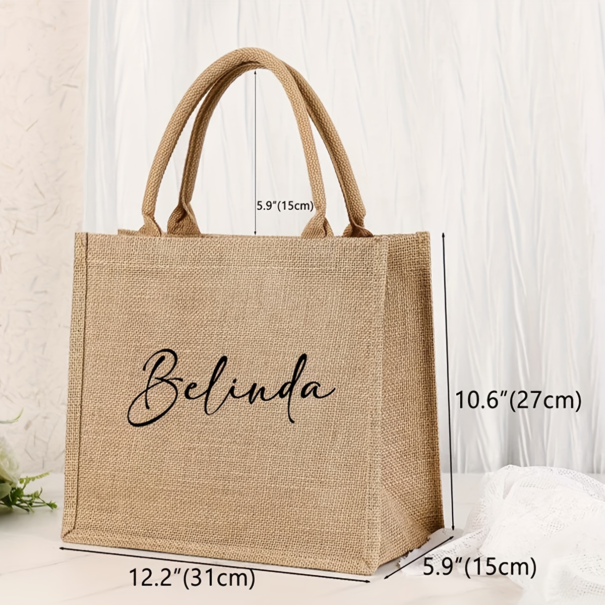 E-shop Personalisierbare Jute-Brautjungfern- mit Schleife, personalisierte Namen Top-Handle Strandtaschen, Stoff-Geschenktüten im Urlaubsstil für die