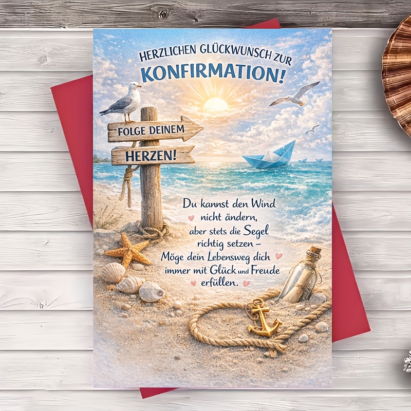 1 Envelope And 1 Greeting Card Confirmation Greeting Card Ocean Theme Your Heart Message Sailboat And Seagull Design For Church Gift Congratulations Card Greeting Card