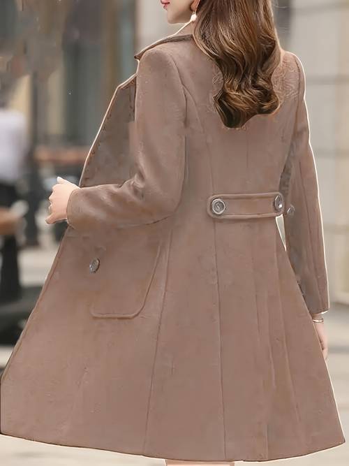 womens elegant olive green double breasted long sleeves lapel collar chic length jacket for fall and