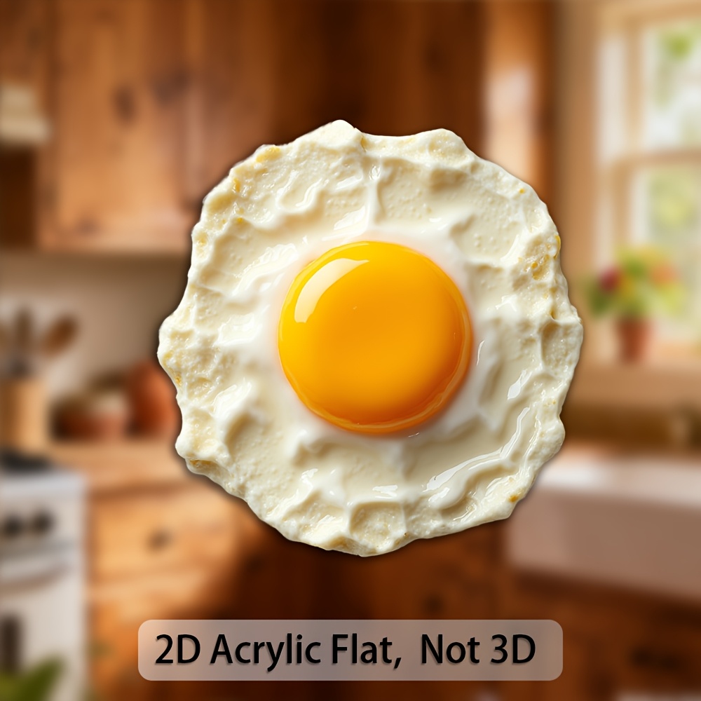 TEMU 1 Realistic Fried Egg Magnet With A Bright And Fluffy Yolk - Acrylic Fridge Magnet, Suitable For Breakfast Lovers, Novelty Food Decor, Home