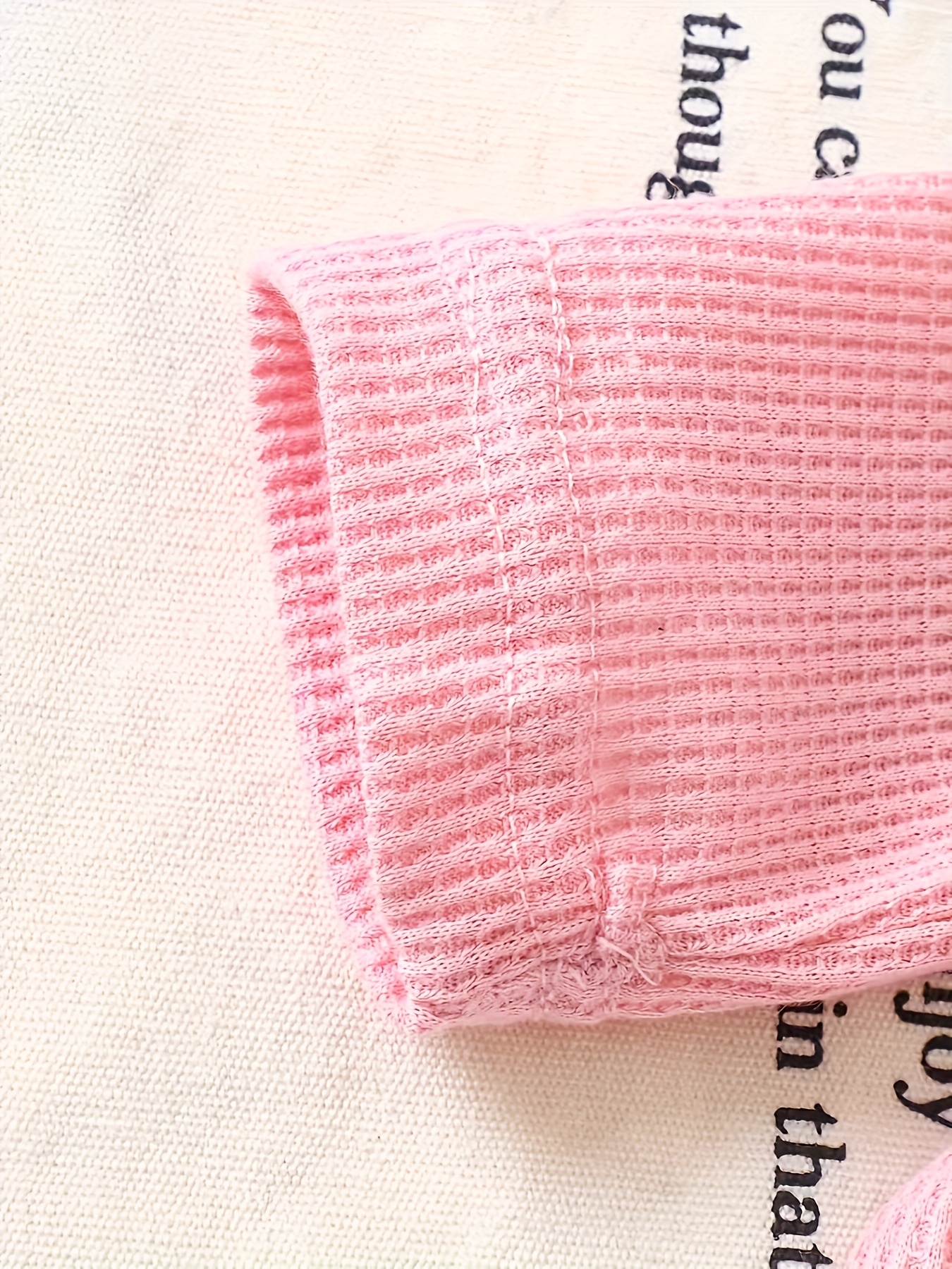 spring and autumn casual sweet and   for baby girls a pink waffle collar faux two piece top   with cherry embroidered straight leg elastic waist faux denim set   everyday   and play for outdoor Product details 1
