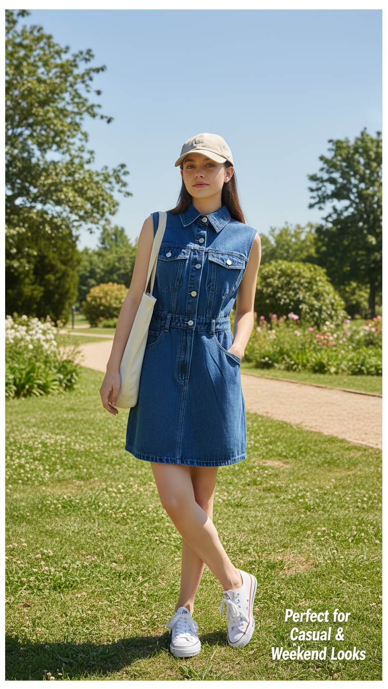 Women's Fashion Washed Denim Sleeveless Fitted Waist Hip-Hugging Short Dress