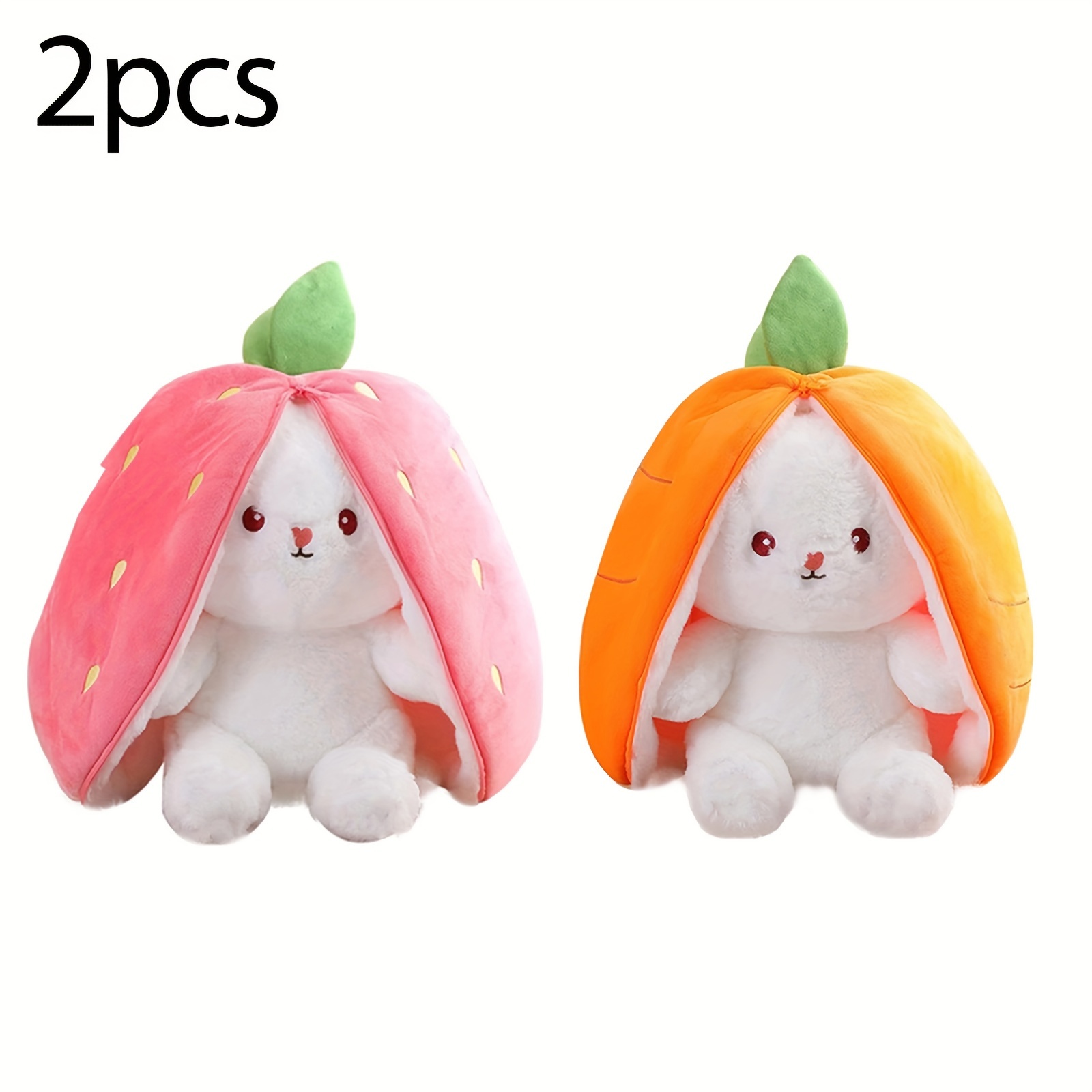 

2pcs Easter Bunny Stuffed Animal, Strawberry And Carrot Bunny Plush,cute Reversible Rabbit Plush With Zipper, Easter Lovely Gift For Boys And Girls
