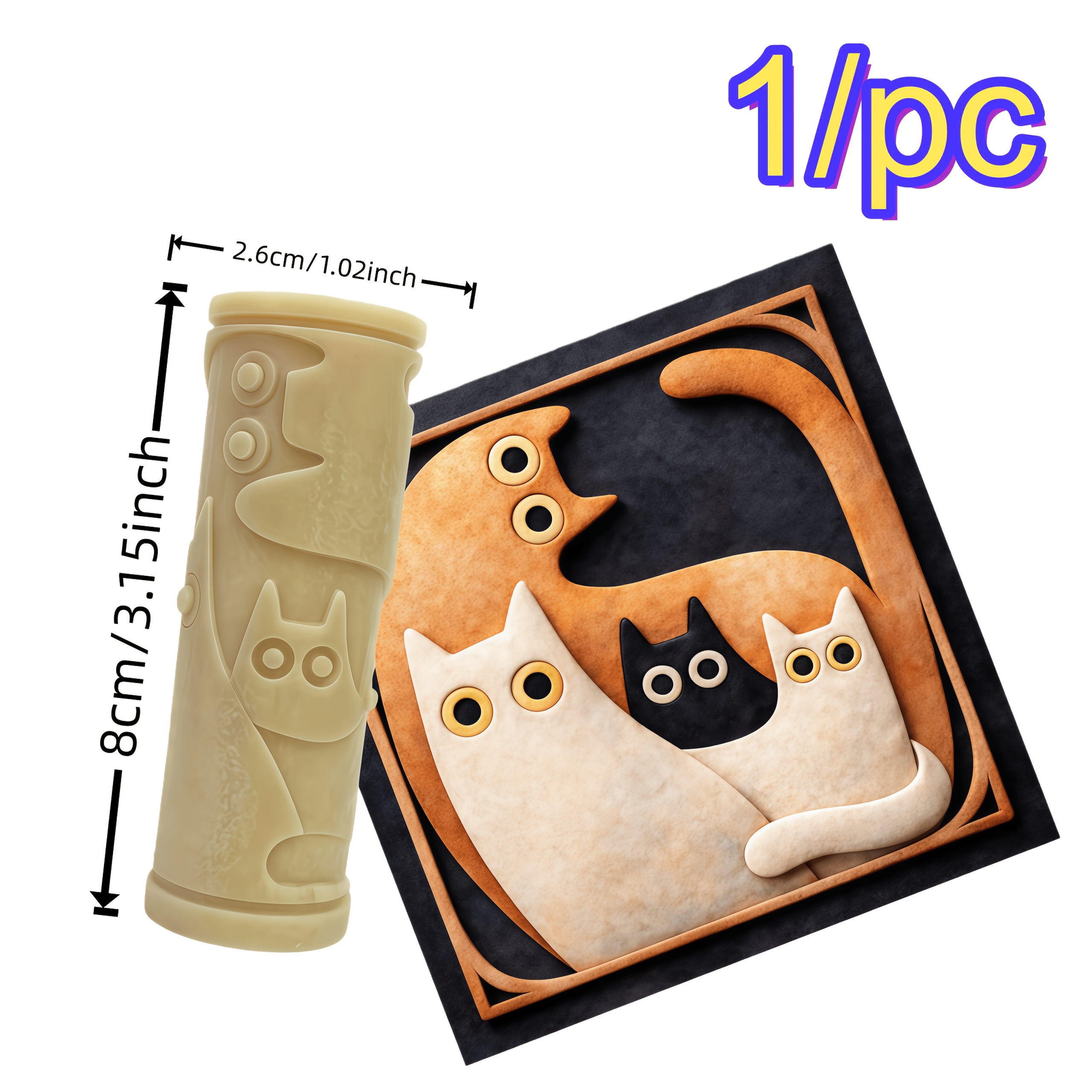 TEMU 1pc Cat Stacked Shadow Carving Texture Roller | High-quality Plastic Pottery Craft Tool, Exquisite Texture Decorative Pattern, Suitable For