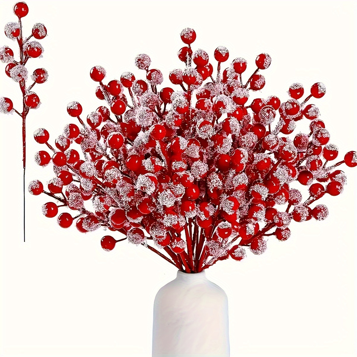 

20pcs Christmas Berry Artificial Flowers - Plastic Frosted Berry Branches For Diy Wreaths, And Festive Home Decor, Flexible Stems For Easy Crafting, Christmas