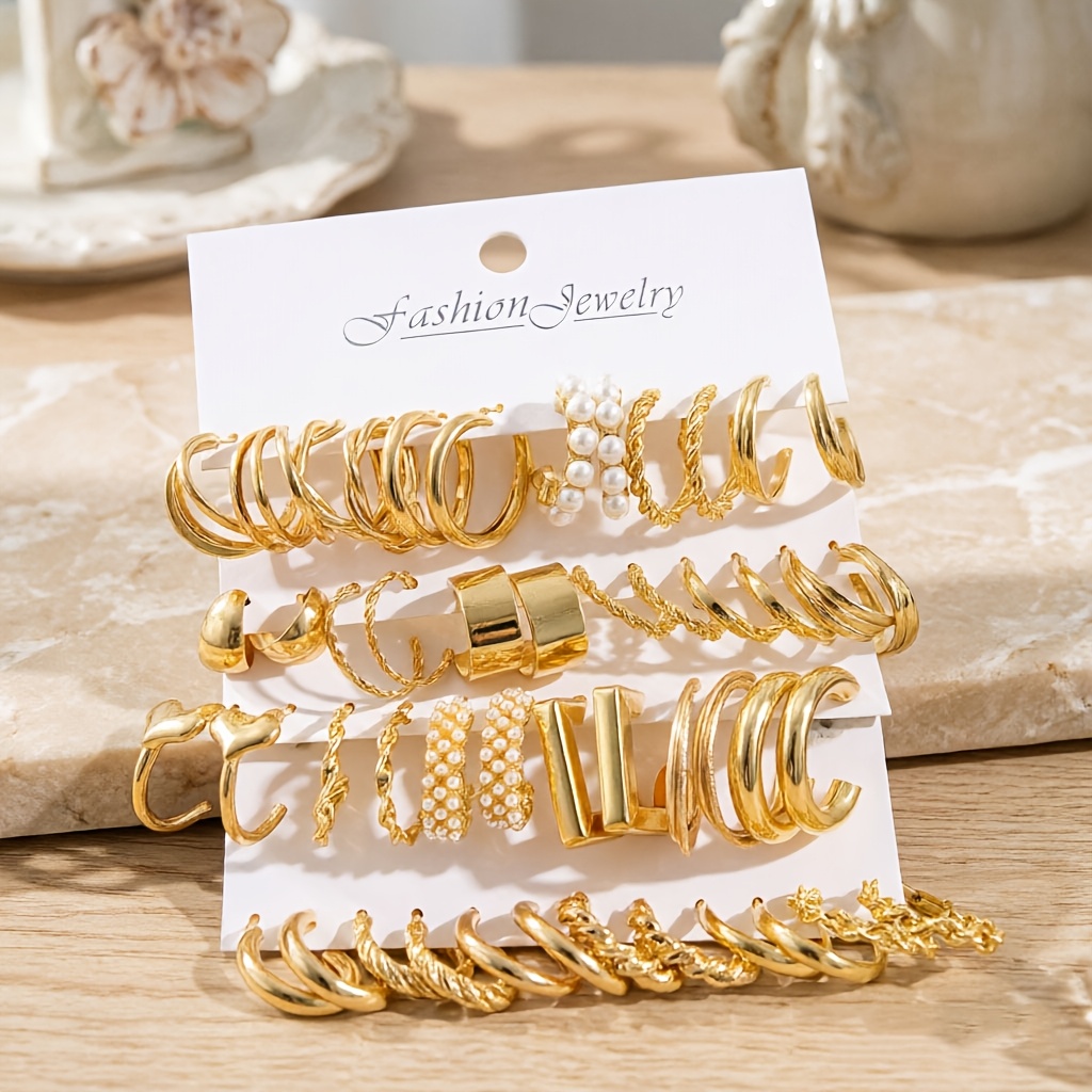 TEMU Ensemble de 48 créoles de boucles d'oreilles exquises, style vintage élégant, grand ensemble de boucles d'oreilles cadeau