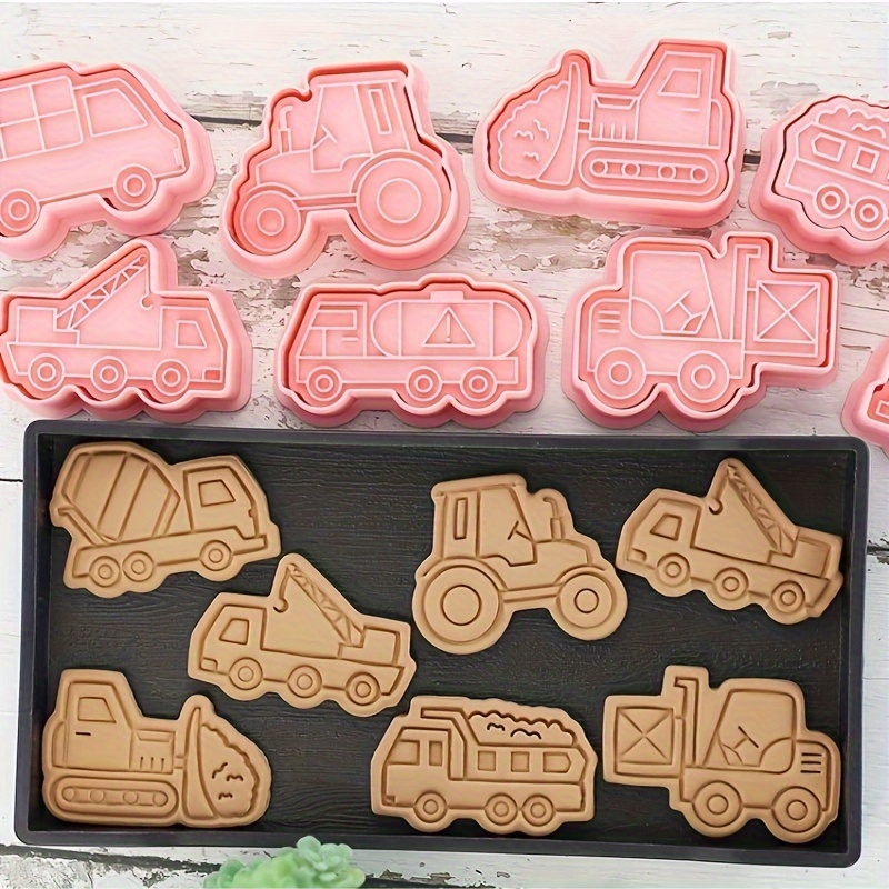 

8pcs, Construction Vehicles Cookie Cutters, Engineering Cookie Embosser, Pastry Cutter Set, Biscuit Molds, Baking Tools, Kitchen Accessories