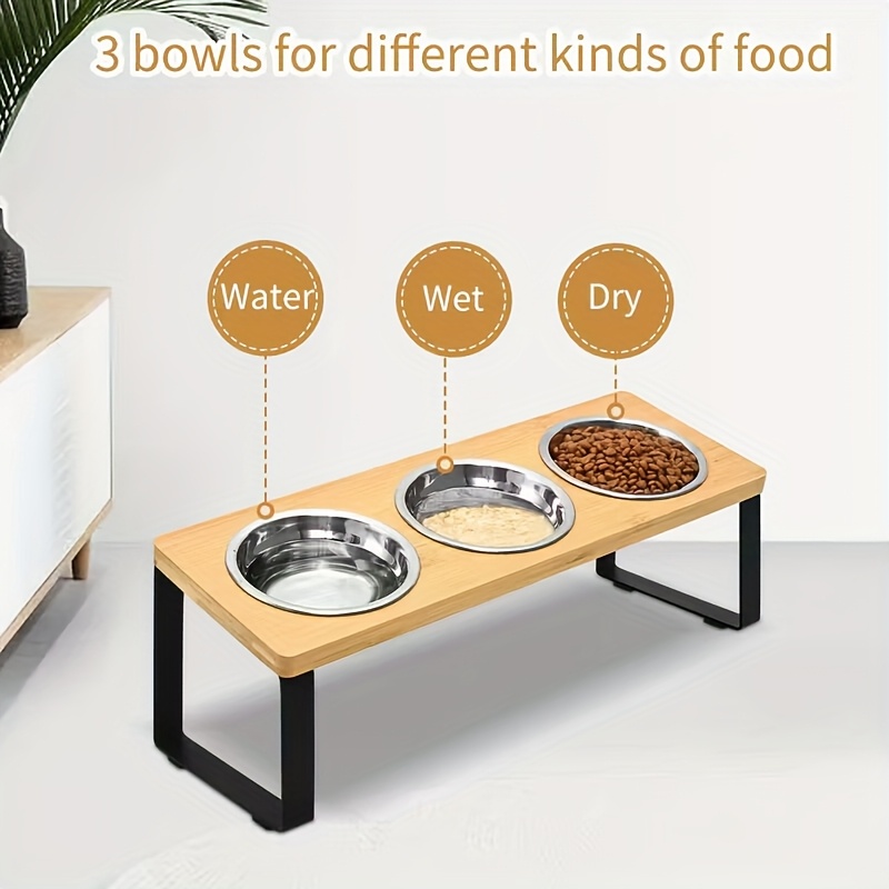 3 Stainless Steel Bowls, 15° Cat Feeder Stand | Cervical Protection Design, Suitable For Indoor Cat Care, Elevated Food And Water Bowl Stand, Pet Feeder
