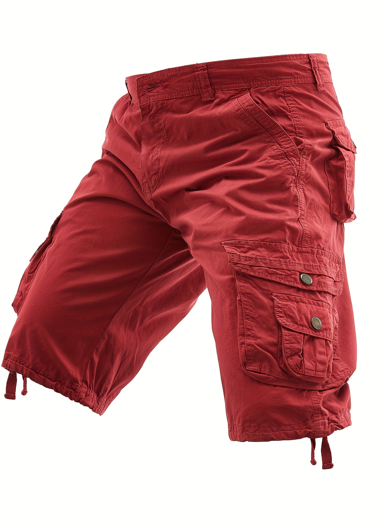 casual solid men's regular fit cotton cargo shorts side