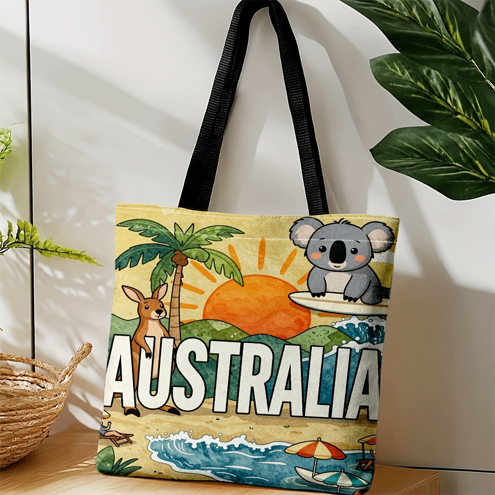 TEMU Men' & Women' Australian Beach Koala Kangaroo Print Crossbody Bag & Handbag - Watercolor Tote Suitable For, Travel, Everyday Use, Machine