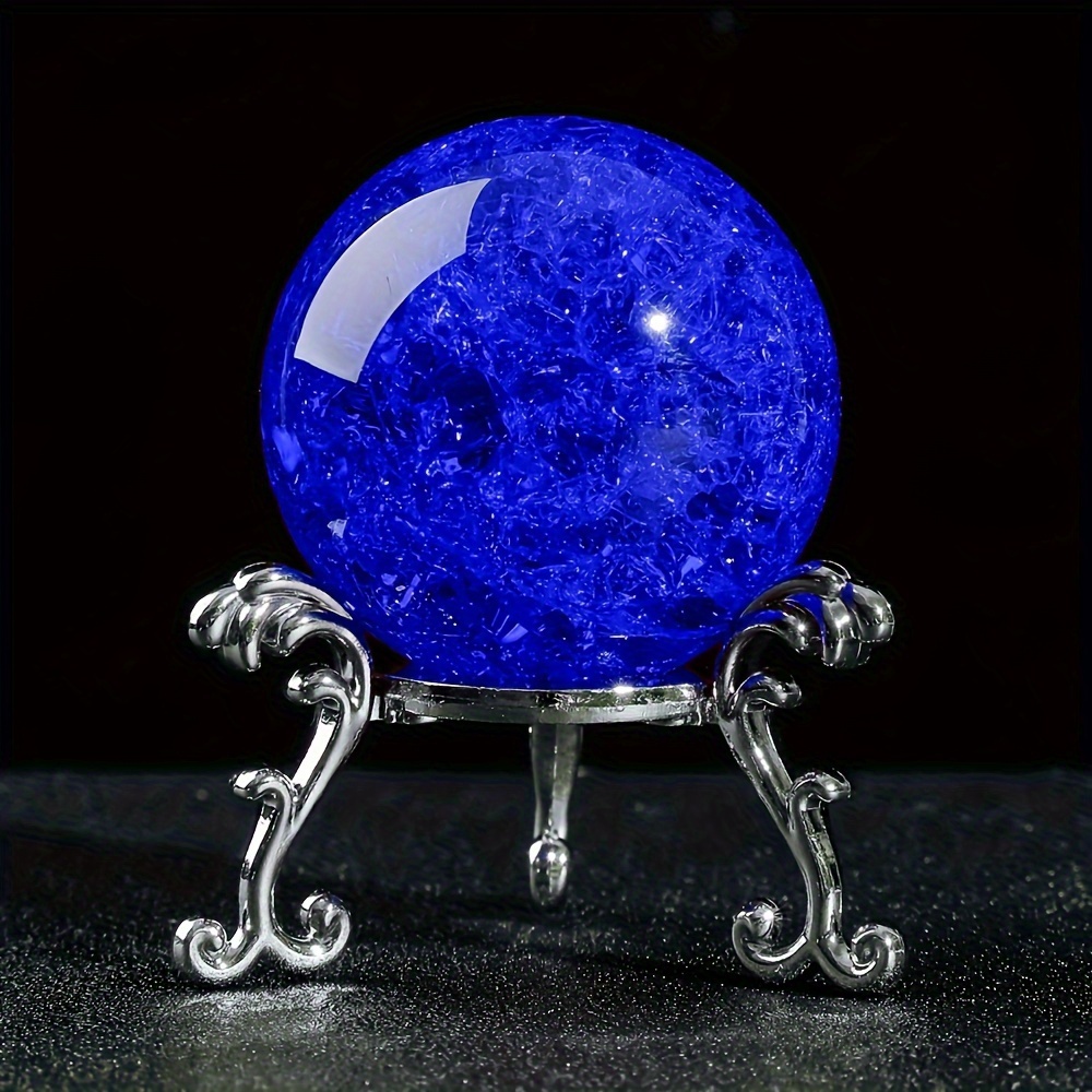 

Elegant 2.3" Red & Blue Ice-cracked Crystal Ball With Metal Stand - Perfect For Home Decor, Unique Gift For Holidays & Special Occasions