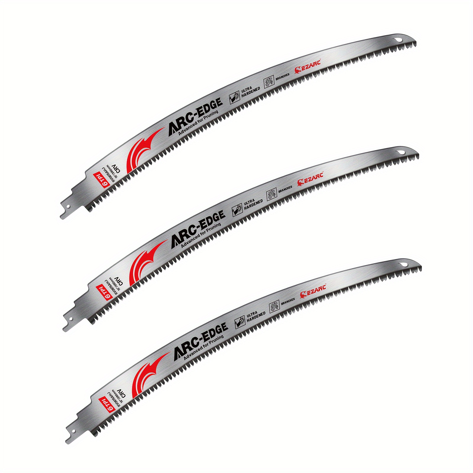 

Ezarc 15" Arc Edge Reciprocating Saw Blade 3-pack, Advanced For Pruning, Wood Pruning, Tree Trimming, Wood Cutting, 6tpi Japanese Teeth, Ultra Hardened Cr-v, 1/2" Shank